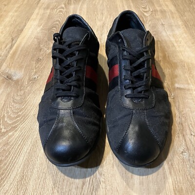 Gucci GG Signature Low Top Black Stripe Canvas CLEAN Shoes  display picture 3