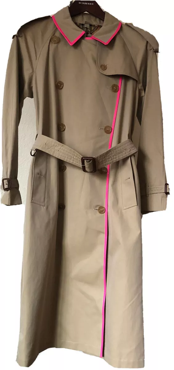 plyndringer taxa skammel NWT Burberry Women's Gabardine Honey Neon Pink Piping Long Trench Coat US 4  38 | eBay