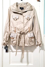 Montanaco Foil Safari Full Zip Jacket Coat Medium Champagne Gold Lined Belt Euc
