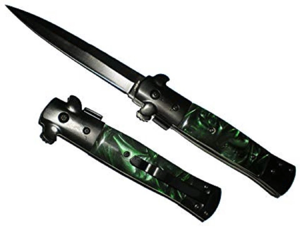 THE X BAY Jade Green Handle Black Blade Michael Corleone Milano Godfather Pocket Knife