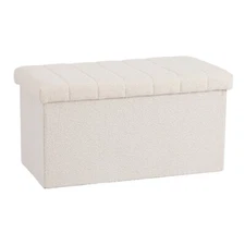 Seville Classics White Boucle Storage Bench Ottoman, 30'' W x 15.7" D x 15.7" H