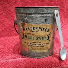 Masterpiece Brand Peanut Butter Metal Can Vintage Ulry-Talbert Co. Grand Island