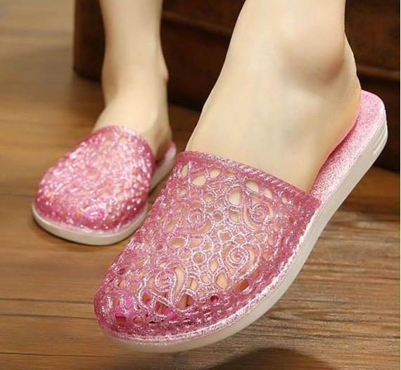 PANTOFOLA D’ORO Pantofole donna gelatina punta tonda scavate casual scarpe cristallo morbide slip on piatte