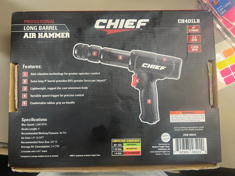 Chief CH401LB Professional Long Barrel Air Hammer Black 4
