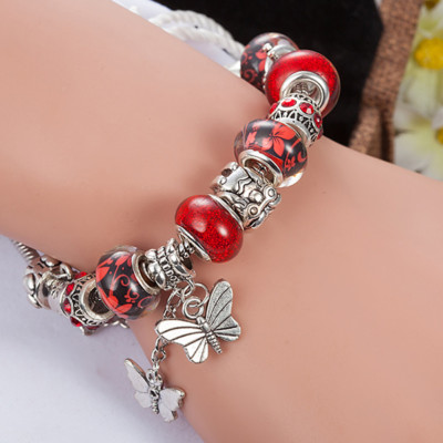 KRONE LIEBE ARMBAND DAMEN CHARMS SCHMETTERLING METALL GESCHENK MODE ROT sq