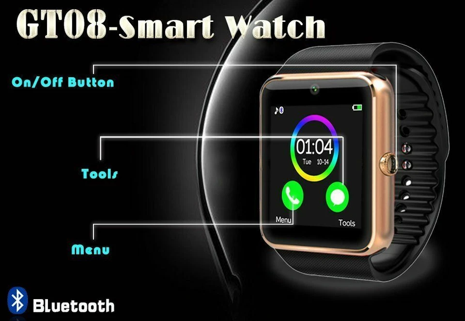 Reloj inteligente Bluetooth a prueba de sudor teléfono GSM para hombres mujeres niños niñas Android regalo Foto 2 de 4