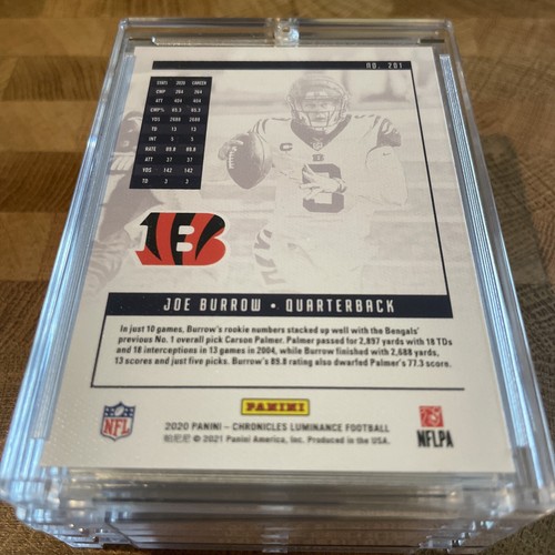 Joe Burrow PANINI LUMINANCE 2020 CINCINNATI FOOTBALL INVESTMENT RC CARD - Mint! - Picture 2 of 2