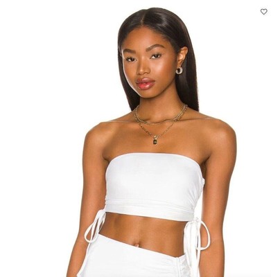 L*Space Tessa Brooks Kim Bikini Swim Suit Top Bandeau Cinched White Large NWT