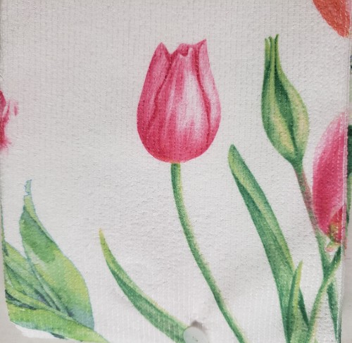 JUEGO DE 2 TOALLAS DE COCINA DE MICROFIBRA IMPRESAS IGUALES (15"x25") FLORES, TULIPANES ROSAS, K&C - Imagen 6 de 12
