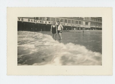 Vintage Photo Handsome Men Under Boardwalk Beach Waves Crashing Gay Int. 1950s
