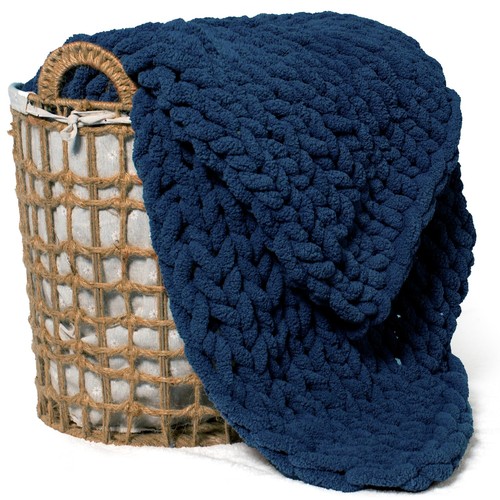 Chunky Knit Throw Blanket 50" X 60", 100% Hand Made Large Chenille Loop Yarn ... - Picture 4 of 9