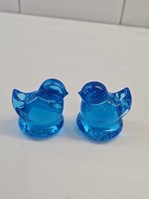 1987 Leo Ward Blue Bird Of Happiness Set Of 2. Signed Art Glass