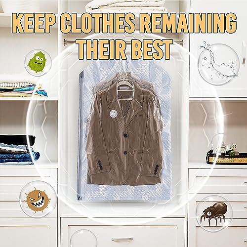 Hanging Vacuum Storage Bags for Clothes, Space Saver Bags 4 Short Light Blue - Picture 5 of 7