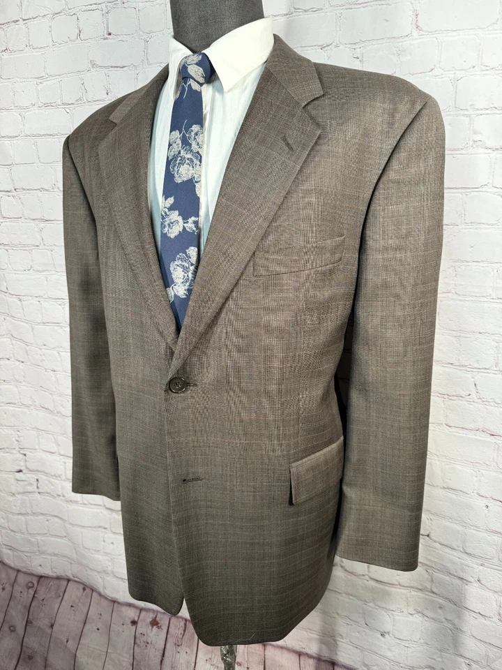 STAFFORD Mens Brown Wool CASHMERE Plaid Pleated 2 Pc Suit 44S Jacket 40x26 Pant - Image 2 of 4