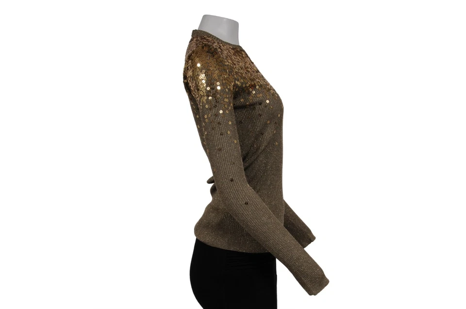 Suéter Valentino Lentejuelas Metálicas Grande Dorado Viscosa Pullover Manga Larga Tejido Foto 3 de 4