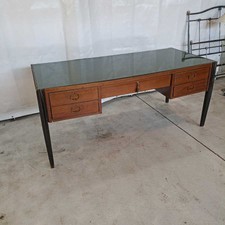 Scrivania Vintage in Legno Impiallacciato e Vetro Italia Anni 50