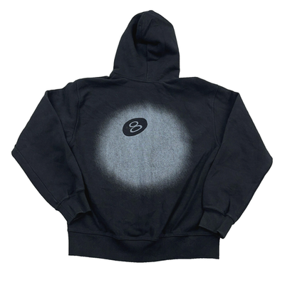Stussy Hoodie Mens Medium Black Faded 8 Ball Skate Sweatshirt