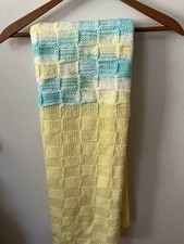 Handmade Baby Blanket Crochet Yellow Green Very Lightly Used 42 X 42 Looks New