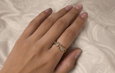 Gold Tone Stainless Steel Evil Eye Band Ring I Blue & Clear Round Stones