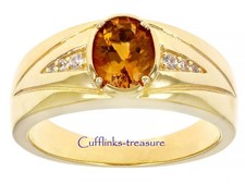 Natural Citrine  CZ Gemstones Gold Plated 925 Sterling Silver Ring  3304