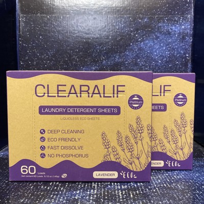 2 packs - CLEARALIF Laundry Detergent Sheets, Fresh Lavender, 60 Loads each