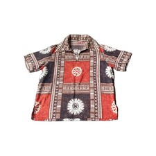 VTG 70s Hawaii Aloha Tiki Barkcloth S/S Shirt Mens Sz L Point Collar Pullover