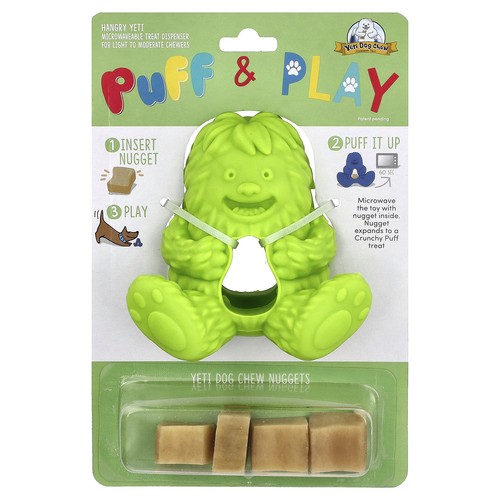 Puff & Play, Treat Dispenser, Yeti Dog Chew Nuggets, Green, 4 Nuggets, 1