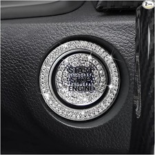 2 Pcs Crystal Rhinestone Car Engine Start/Stop Button Decorative Ring Cover, Bli