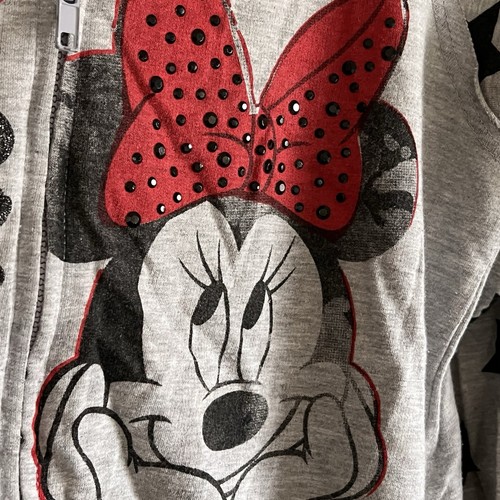 Disney 2013 Minnie Mouse Sparkle Bow Zip Front Hoodie Heather Grey XL Kids - Picture 7 of 13