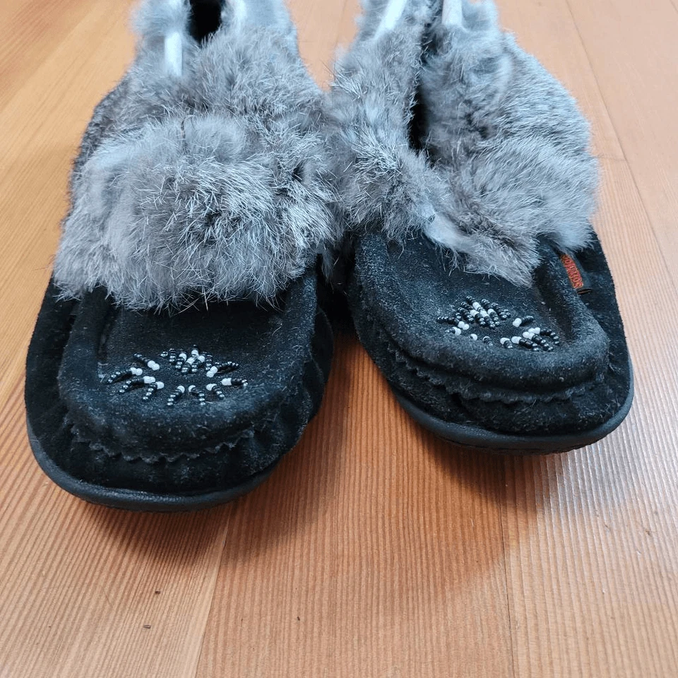 Mocasines Soft Moc talla 8 negros y grises con cuentas cuero real gorpcore confort Foto 2 de 4