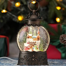 Christmas Lantern, Cardinal Musical Snow Globes with Swirling Glitter Effects