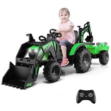 3-in-1 Kids Ride On Excavator Bulldozer 12V Electric Tractor Remote w/ Trailer