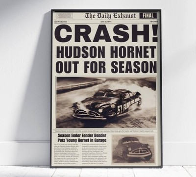 Cars Movie Pixar Lightning McQueen Crash! Hudson Hornet Out For Season Poster