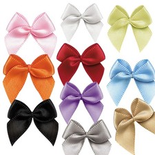 100 PCS Mini Ribbon Bows Flowers 25x26mm Appliques Satin Mix Color Craft