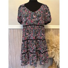 Wild Fable Floral Tiered Mini Dress Medium Black Puff Sleeve Cottagecore Boho