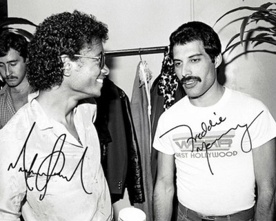 FREDDIE MERCURY & MICHAEL JACKSON QUEEN SIGNED AUTOGRAPHED REPRINT 8X10 PHOTO