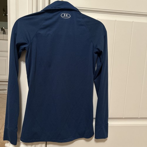 Under Armour XS Blue With Black Stripes Semi Fitted Half Zip - Picture 4 of 12