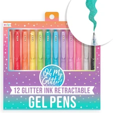 Ooly Oh My Glitter Gel Pens - Set of 12 Cute School and Art Supplies for Girls, 