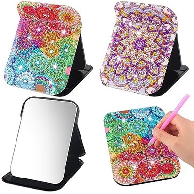  2 Pcs DIY Mandala Diamond Painting Mirror Kits 5d Boho Diamond Art Compact 