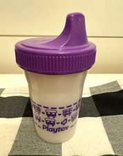 Vintage Playtex Baby Spill Proof Plastic Sippy Cup Purple/White Hard Spout Lid