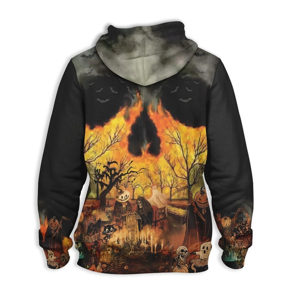 Halloween Hoodie – Pumpkin Face Creepy Print Pullover Sweatshirt
