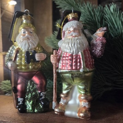 2 x Jäger Holzfäller Figur Weihnachtsmann Jagd Glas Baumschmuck Christbaumkugel