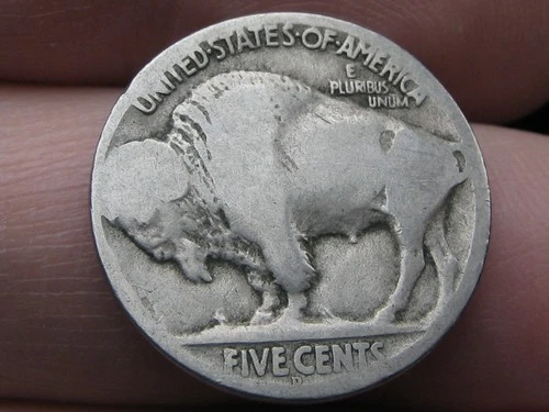 1918 D Buffalo Nickel 5 Cent Piece- Denver, Good Reverse Details
