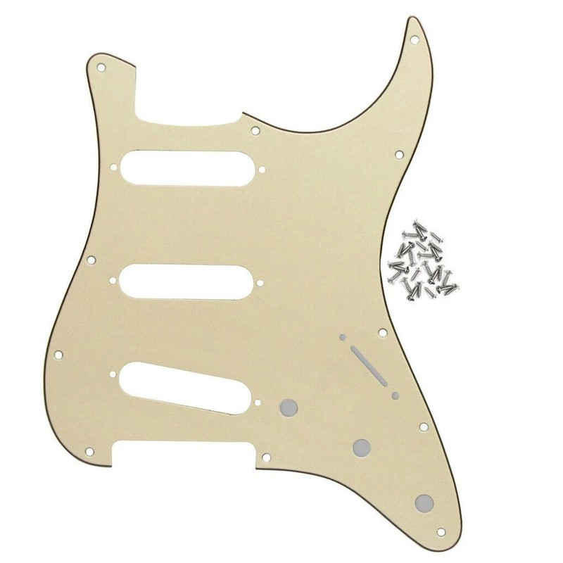 Fender Strat style Cream 3-ply HSS 11-Hole Pickguard/Scratch Plate, with screws