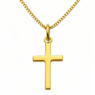 Small 9ct gold cross pendant necklace with 18'' gold chain and gift box