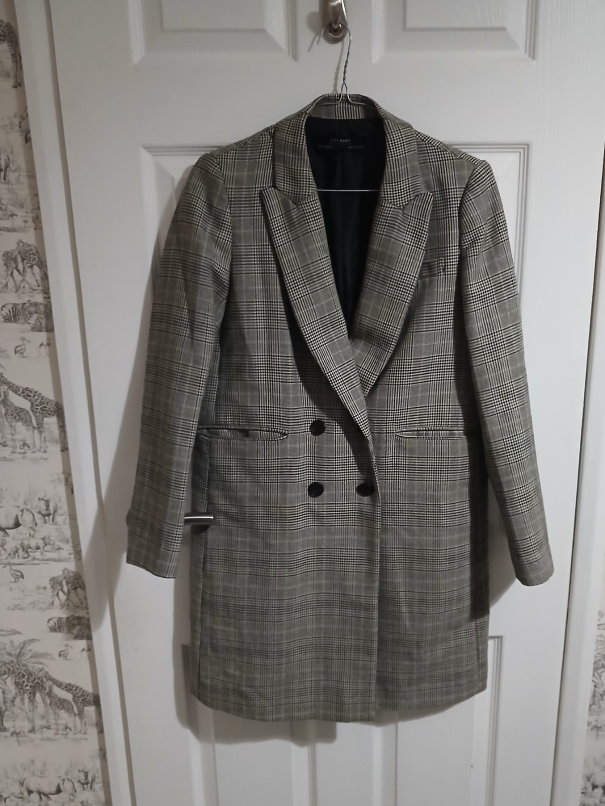 Zara Basic Women's Grey Check Double Breasted Lon… - image 1