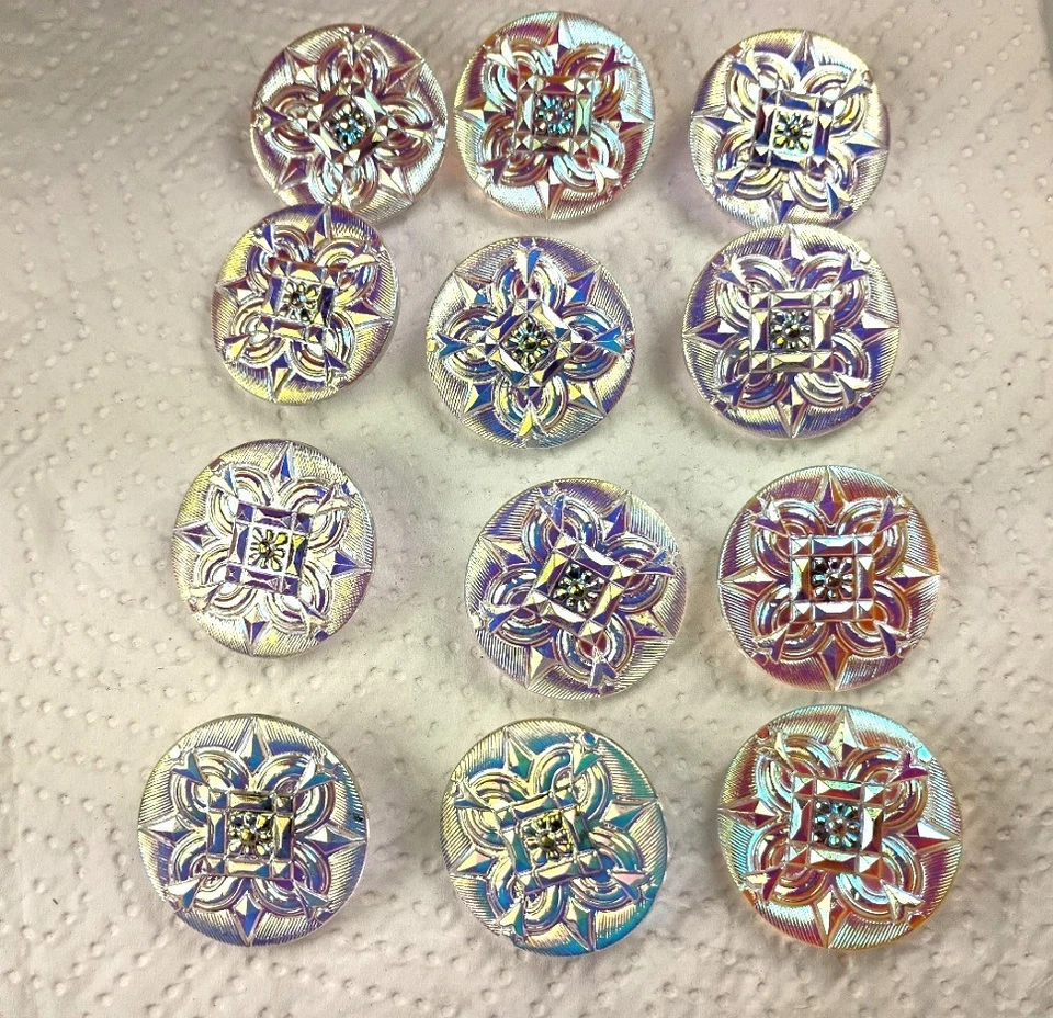Vintage Round Czech Glass Art Deco Aurora Borealis Iridescent Button Lot - Image 4 of 4