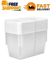 Sterilite Set of 10 6 Quart Storage Boxes, Clear Plastic Storage Bin with Snap