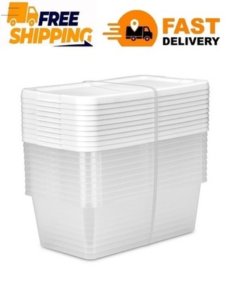 Sterilite Set of (10) 6 Quart Storage Boxes, Clear Plastic Storage Bin with Snap