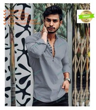 Traditional Mens Cotton Color Gray Kurta Festival Dress Kurta Shirt